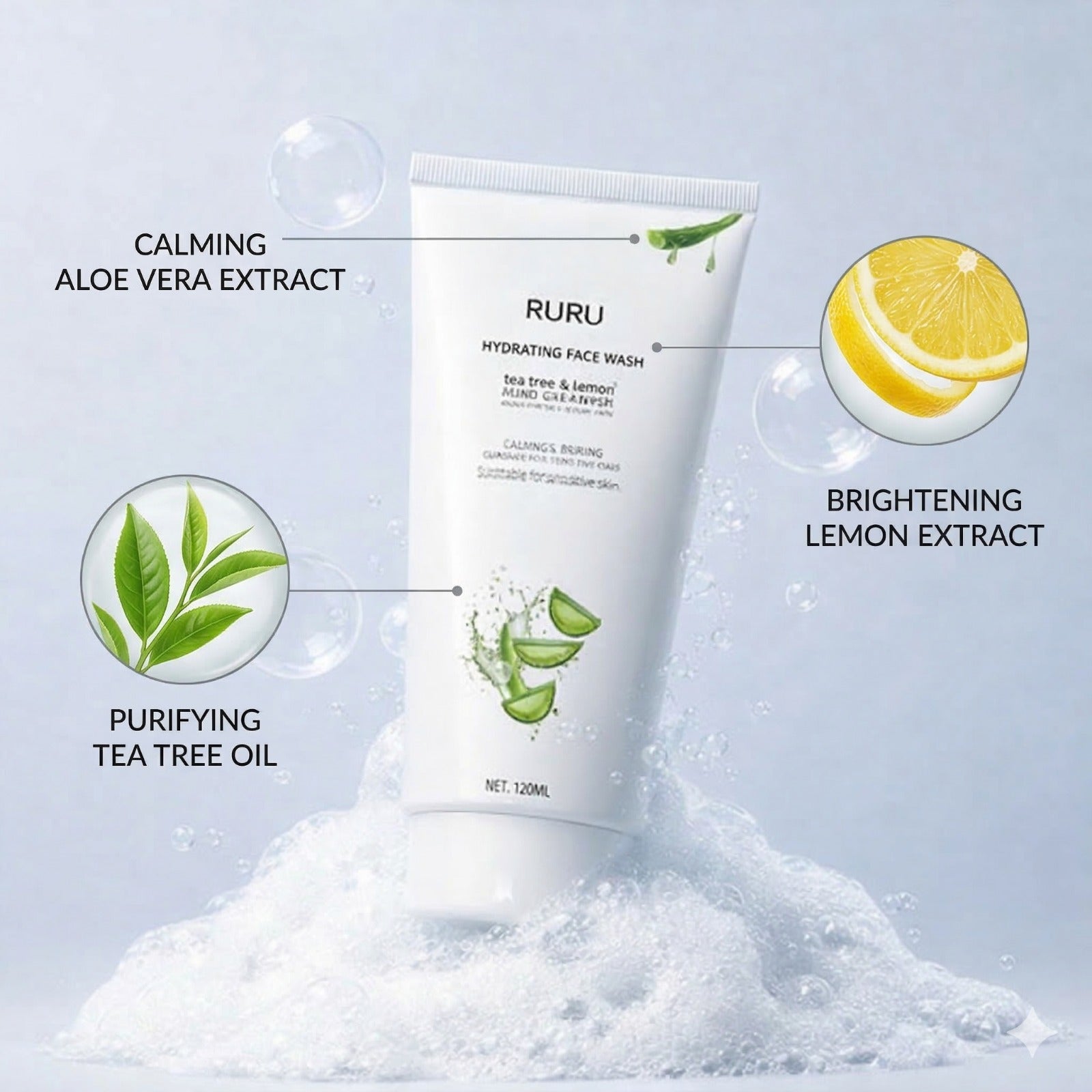 RURU Tea Tree Face Wash Combo Pack of 2 with Niacinamide & Salicylic Acid 100ml x 2